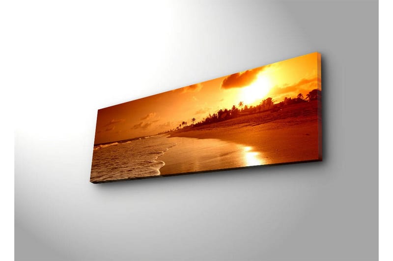 Canvastavla med LED-belysning 30x90 cm - Solnedgång över en strand med palmer i silhuett - Orange / Guld / Brun - Inredning & dekor - Tavlor & konst - Canvastavla