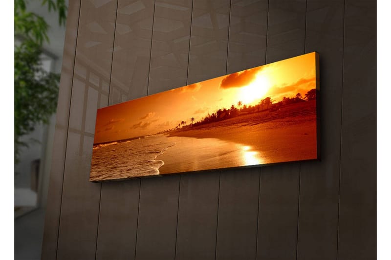Canvastavla med LED-belysning 30x90 cm - Solnedgång över en strand med palmer i silhuett - Orange / Guld / Brun - Inredning & dekor - Tavlor & konst - Canvastavla