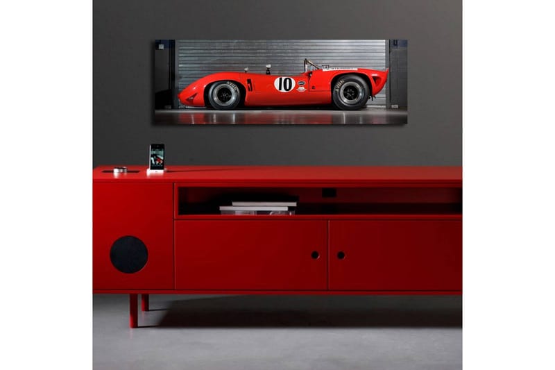 Canvastavla med LED-belysning 30x90 cm - Sportbil i röd färg med nummer 10 på sidan - Röd / Svart - Inredning & dekor - Tavlor & konst - Canvastavla