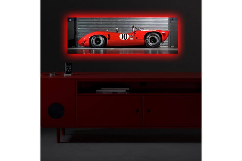Canvastavla med LED-belysning 30x90 cm - Sportbil i röd färg med nummer 10 på sidan - Röd / Svart - Inredning & dekor - Tavlor & konst - Canvastavla