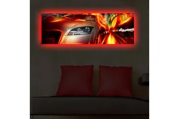 Canvastavla med LED-belysning 30x90 cm - Sportbil i rörelse med dynamiska ljuseffekter - Röd / Orange / Svart - Inredning & dekor - Tavlor & konst - Canvastavla