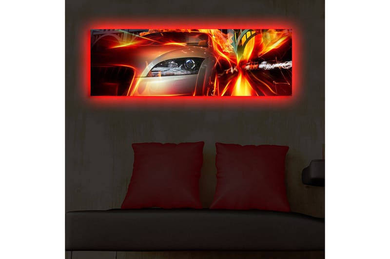 Canvastavla med LED-belysning 30x90 cm - Sportbil i rörelse med dynamiska ljuseffekter - Röd / Orange / Svart - Inredning & dekor - Tavlor & konst - Canvastavla