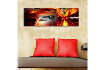 Canvastavla med LED-belysning 30x90 cm - Sportbil i rörelse med dynamiska ljuseffekter - Röd / Orange / Svart - Inredning & dekor - Tavlor & konst - Canvastavla
