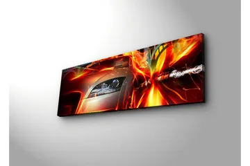 Canvastavla med LED-belysning 30x90 cm - Sportbil i rörelse med dynamiska ljuseffekter - Röd / Orange / Svart - Inredning & dekor - Tavlor & konst - Canvastavla
