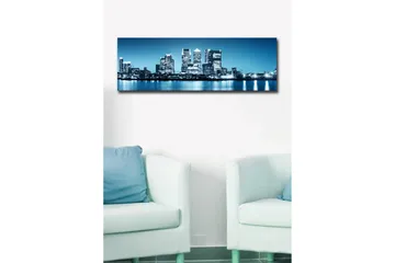 Canvastavla med LED-belysning 30x90 cm - Stadssilhuett med moderna skyskrapor vid en vattenkant - Blå / Svart / Vit - Inredning & dekor - Tavlor & konst - Canvastavla