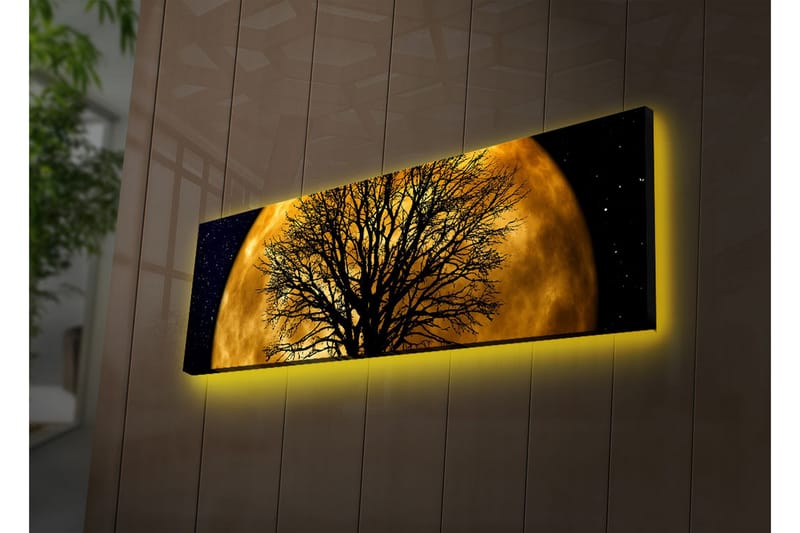Canvastavla med LED-belysning 30x90 cm - Stämningsfullt motiv av en måne bakom ett silhuett av ett träd - Guld / Svart - Inredning & dekor - Tavlor & konst - Canvastavla
