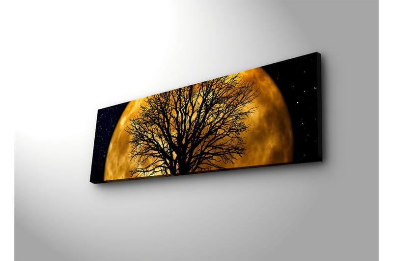 Canvastavla med LED-belysning 30x90 cm - Stämningsfullt motiv av en måne bakom ett silhuett av ett träd - Guld / Svart - Inredning & dekor - Tavlor & konst - Canvastavla