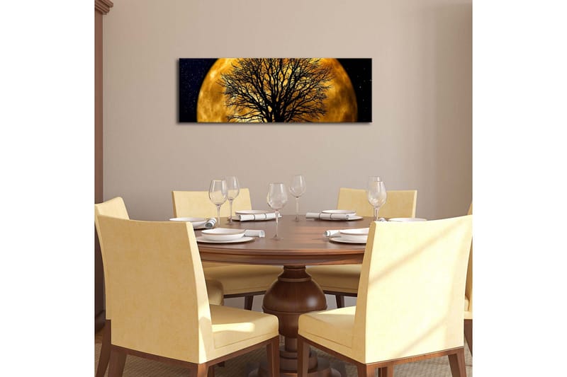 Canvastavla med LED-belysning 30x90 cm - Stämningsfullt motiv av en måne bakom ett silhuett av ett träd - Guld / Svart - Inredning & dekor - Tavlor & konst - Canvastavla