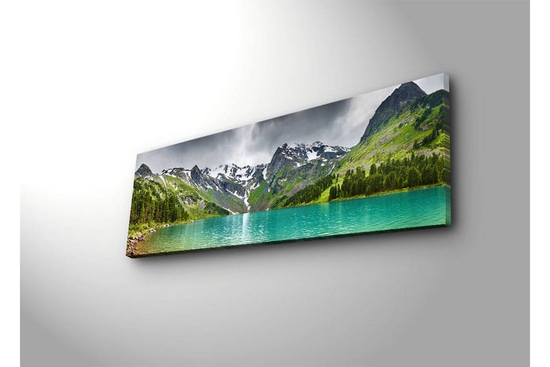 Canvastavla med LED-belysning 30x90 cm - Storslagen berglandskap med en glittrande sjö - Turkos / Grön / Grå - Inredning & dekor - Tavlor & konst - Canvastavla