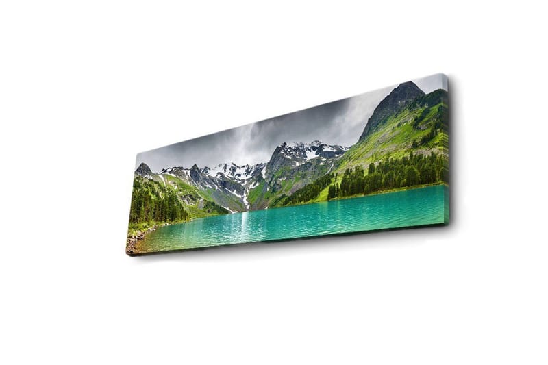 Canvastavla med LED-belysning 30x90 cm - Storslagen berglandskap med en glittrande sjö - Turkos / Grön / Grå - Inredning & dekor - Tavlor & konst - Canvastavla