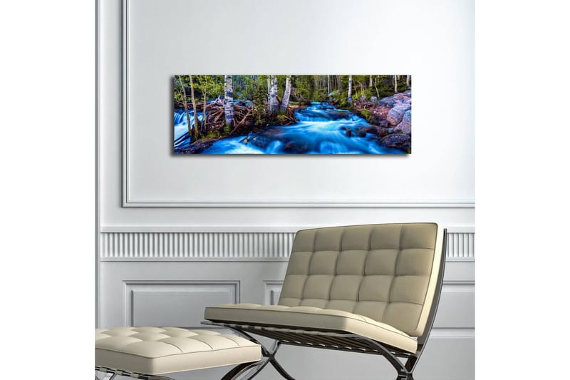 Canvastavla med LED-belysning 30x90 cm - Strömmande vatten i en naturskön miljö med omgivande träd - Blå / Grön / Brun - Inredning & dekor - Tavlor & konst - Canvastavla