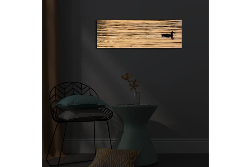 Canvastavla med LED-belysning 30x90 cm - Svart and simmande på spegelblanka, gyllene vattenytor - Guld / Svart - Inredning & dekor - Tavlor & konst - Canvastavla