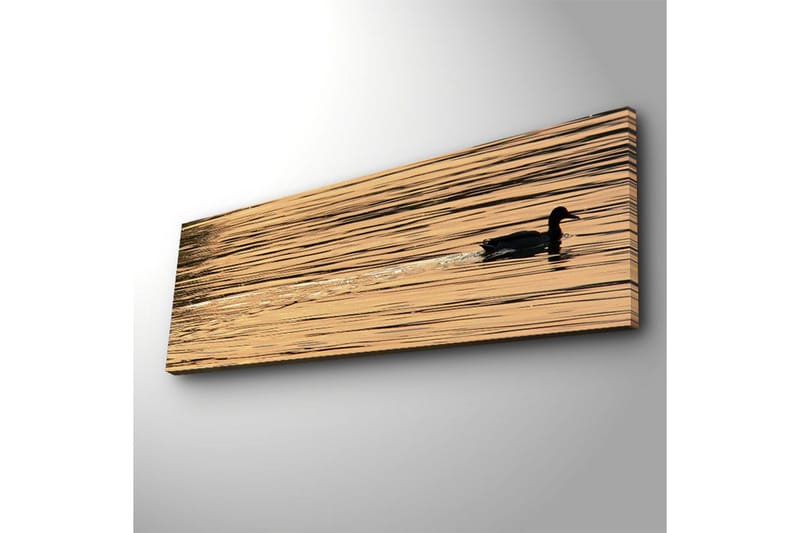 Canvastavla med LED-belysning 30x90 cm - Svart and simmande på spegelblanka, gyllene vattenytor - Guld / Svart - Inredning & dekor - Tavlor & konst - Canvastavla