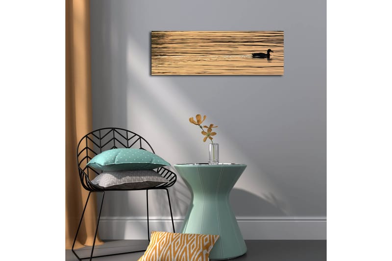 Canvastavla med LED-belysning 30x90 cm - Svart and simmande på spegelblanka, gyllene vattenytor - Guld / Svart - Inredning & dekor - Tavlor & konst - Canvastavla