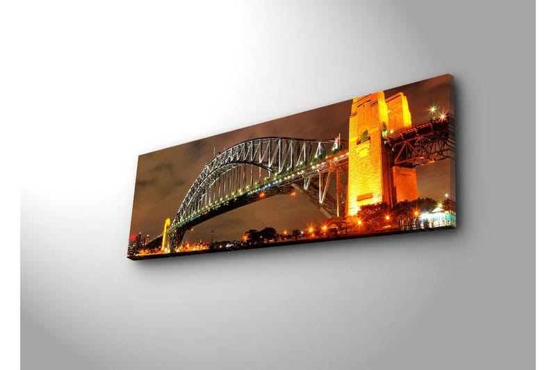 Canvastavla med LED-belysning 30x90 cm - Sydney Harbour Bridge i kvällsbelysning - Guld / Grön / Svart - Inredning & dekor - Tavlor & konst - Canvastavla