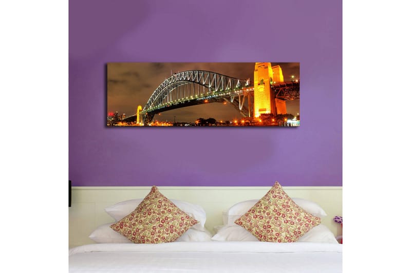 Canvastavla med LED-belysning 30x90 cm - Sydney Harbour Bridge i kvällsbelysning - Guld / Grön / Svart - Inredning & dekor - Tavlor & konst - Canvastavla