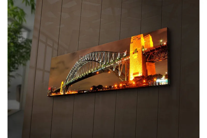 Canvastavla med LED-belysning 30x90 cm - Sydney Harbour Bridge i kvällsbelysning - Guld / Grön / Svart - Inredning & dekor - Tavlor & konst - Canvastavla