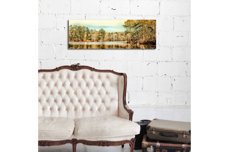 Canvastavla med LED-belysning 30x90 cm - Vacker landskapsvy med en spegelblanka sjö omgiven av träd - Grön / Brun / Blå - Inredning & dekor - Tavlor & konst - Canvastavla