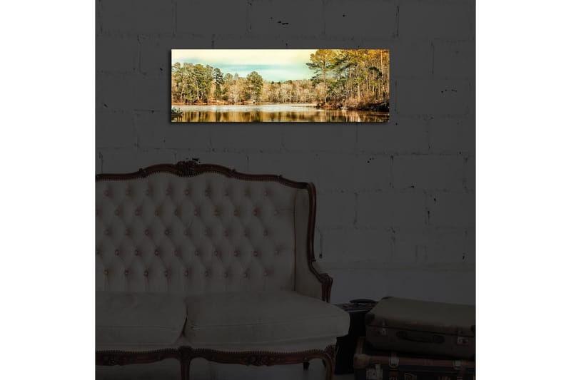 Canvastavla med LED-belysning 30x90 cm - Vacker landskapsvy med en spegelblanka sjö omgiven av träd - Grön / Brun / Blå - Inredning & dekor - Tavlor & konst - Canvastavla