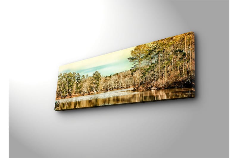 Canvastavla med LED-belysning 30x90 cm - Vacker landskapsvy med en spegelblanka sjö omgiven av träd - Grön / Brun / Blå - Inredning & dekor - Tavlor & konst - Canvastavla