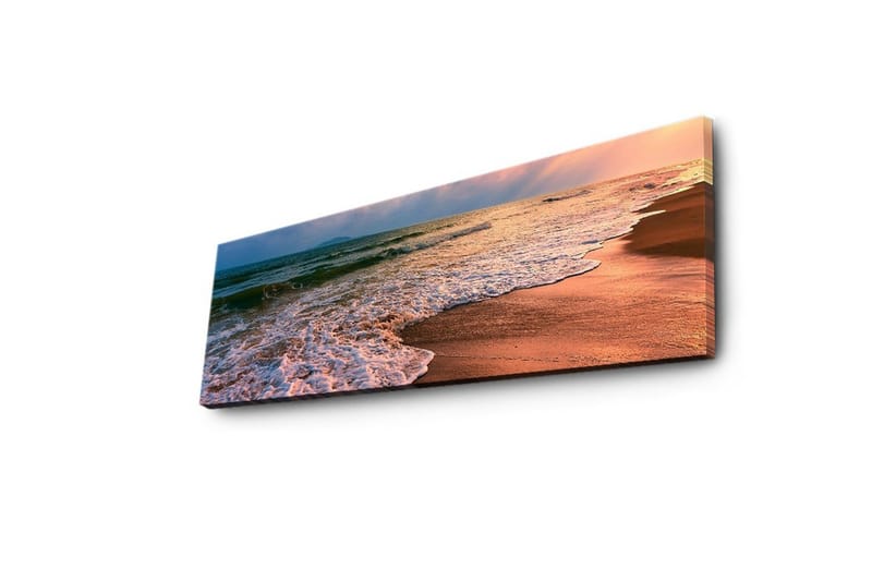 Canvastavla med LED-belysning 30x90 cm - Vacker strand med solnedgång och mjuka vågor - Blå / Orange / Beige - Inredning & dekor - Tavlor & konst - Canvastavla
