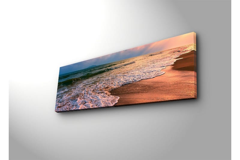 Canvastavla med LED-belysning 30x90 cm - Vacker strand med solnedgång och mjuka vågor - Blå / Orange / Beige - Inredning & dekor - Tavlor & konst - Canvastavla