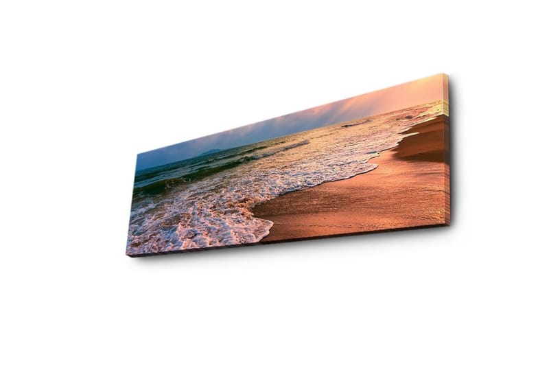 Canvastavla med LED-belysning 30x90 cm - Vacker strand med solnedgång och mjuka vågor - Blå / Orange / Beige - Inredning & dekor - Tavlor & konst - Canvastavla