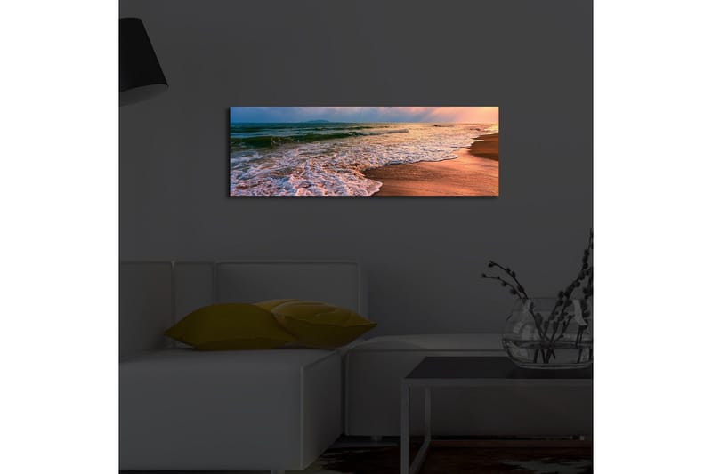 Canvastavla med LED-belysning 30x90 cm - Vacker strand med solnedgång och mjuka vågor - Blå / Orange / Beige - Inredning & dekor - Tavlor & konst - Canvastavla