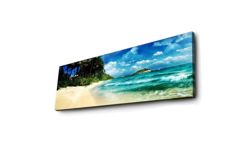 Canvastavla med LED-belysning 30x90 cm - Vacker strand med turkost vatten och palmer - Turkos / Beige / Blå - Inredning & dekor - Tavlor & konst - Canvastavla