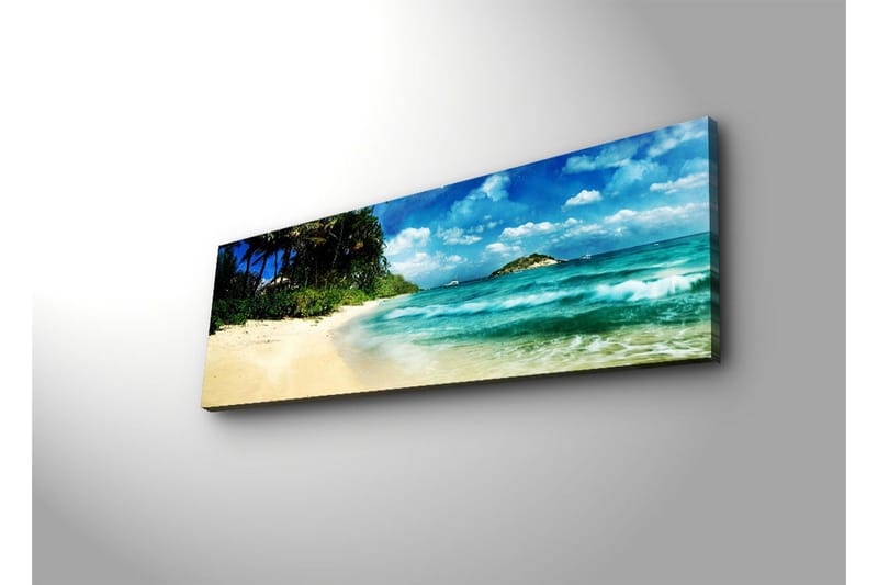 Canvastavla med LED-belysning 30x90 cm - Vacker strand med turkost vatten och palmer - Turkos / Beige / Blå - Inredning & dekor - Tavlor & konst - Canvastavla