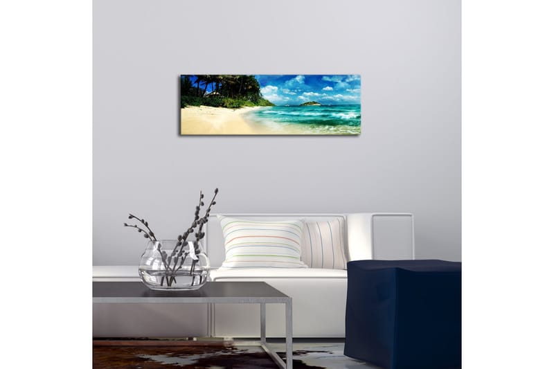 Canvastavla med LED-belysning 30x90 cm - Vacker strand med turkost vatten och palmer - Turkos / Beige / Blå - Inredning & dekor - Tavlor & konst - Canvastavla