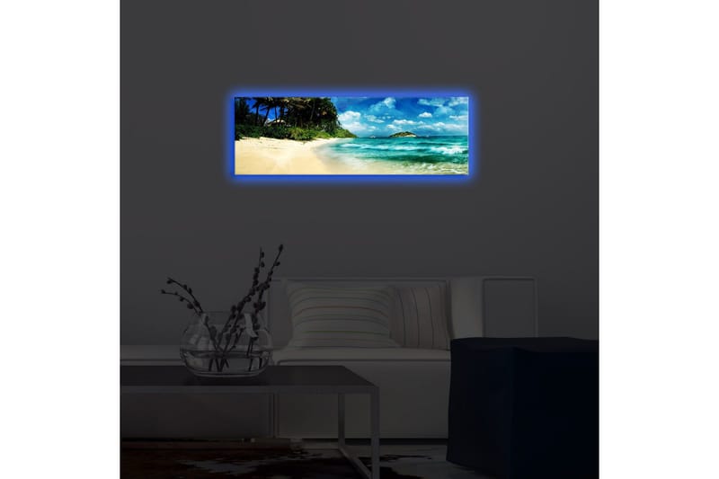 Canvastavla med LED-belysning 30x90 cm - Vacker strand med turkost vatten och palmer - Turkos / Beige / Blå - Inredning & dekor - Tavlor & konst - Canvastavla