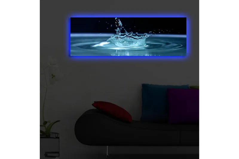 Canvastavla med LED-belysning 30x90 cm - Vattenstänk som skapar en elegant krusning i ytan - Blå / Turkos - Inredning & dekor - Tavlor & konst - Canvastavla