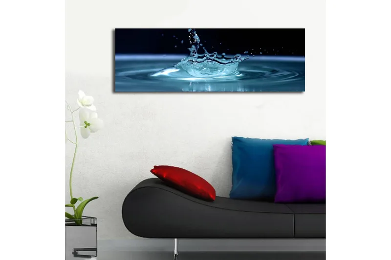 Canvastavla med LED-belysning 30x90 cm - Vattenstänk som skapar en elegant krusning i ytan - Blå / Turkos - Inredning & dekor - Tavlor & konst - Canvastavla