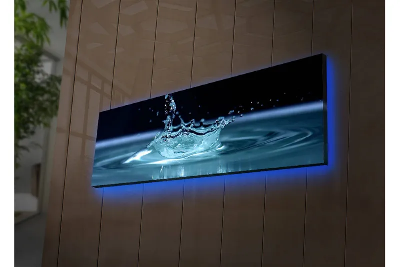 Canvastavla med LED-belysning 30x90 cm - Vattenstänk som skapar en elegant krusning i ytan, Blå / Turkos