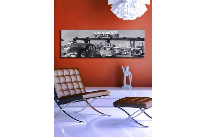 Canvastavla med LED-belysning 30x90 cm - Vintage trafikscen vid en betalstation - Svart / Vitt / Grått - Inredning & dekor - Tavlor & konst - Canvastavla
