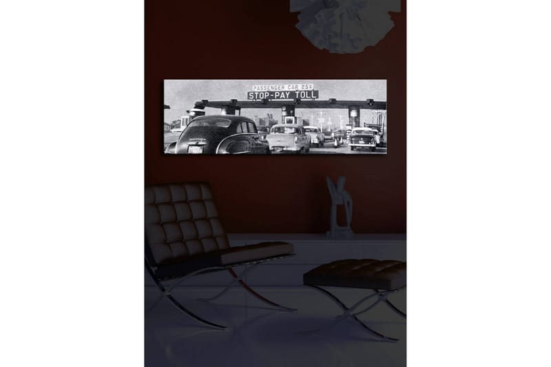 Canvastavla med LED-belysning 30x90 cm - Vintage trafikscen vid en betalstation - Svart / Vitt / Grått - Inredning & dekor - Tavlor & konst - Canvastavla