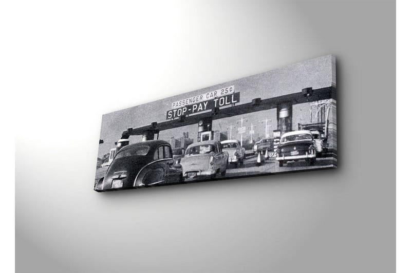 Canvastavla med LED-belysning 30x90 cm - Vintage trafikscen vid en betalstation - Svart / Vitt / Grått - Inredning & dekor - Tavlor & konst - Canvastavla