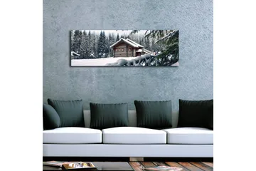 Canvastavla med LED-belysning 30x90 cm - Vinterlandskap med en stuga omgiven av snö och granar - Vit / Grön / Brun - Inredning & dekor - Tavlor & konst - Canvastavla