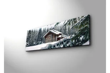 Canvastavla med LED-belysning 30x90 cm - Vinterlandskap med en stuga omgiven av snö och granar - Vit / Grön / Brun - Inredning & dekor - Tavlor & konst - Canvastavla