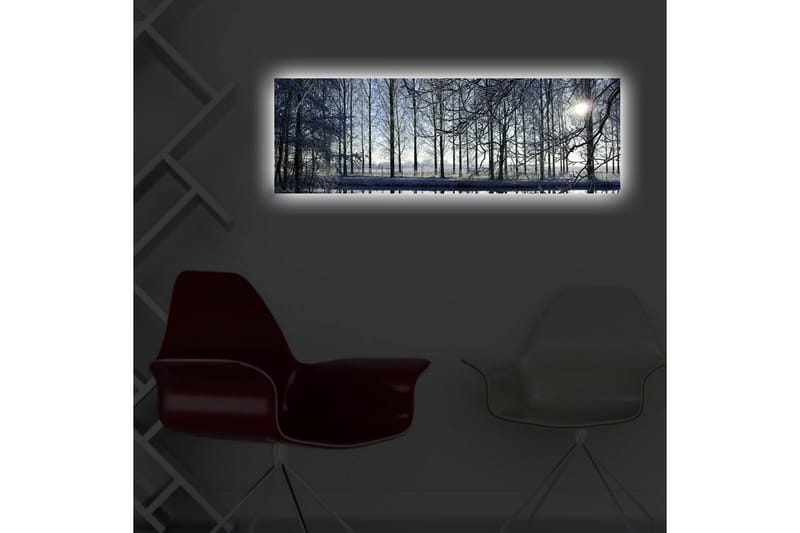 Canvastavla med LED-belysning 30x90 cm - Vinterlandskap med snöklädda träd och en svag solstråle - Blå / Vit / Grå - Inredning & dekor - Tavlor & konst - Canvastavla