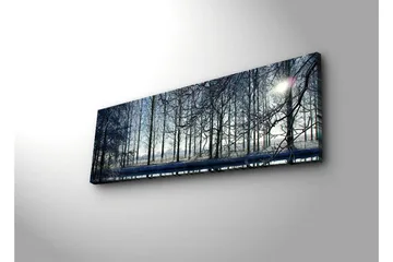 Canvastavla med LED-belysning 30x90 cm - Vinterlandskap med snöklädda träd och en svag solstråle - Blå / Vit / Grå - Inredning & dekor - Tavlor & konst - Canvastavla