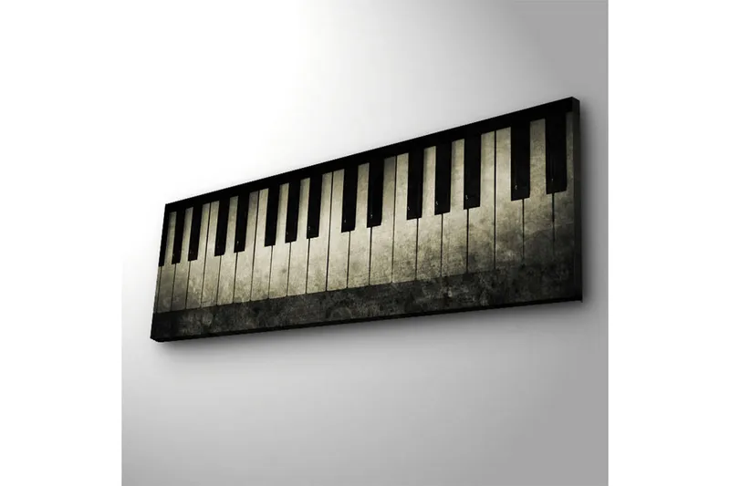 Canvastavla med LED-belysning 30x90 cm - Pianotangenter i en stilren design - Svart / Grå / Vit - Inredning & dekor - Tavlor & konst - Canvastavla
