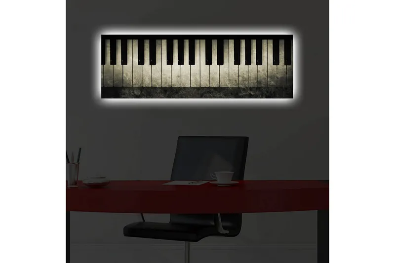 Canvastavla med LED-belysning 30x90 cm - Pianotangenter i en stilren design - Svart / Grå / Vit - Inredning & dekor - Tavlor & konst - Canvastavla