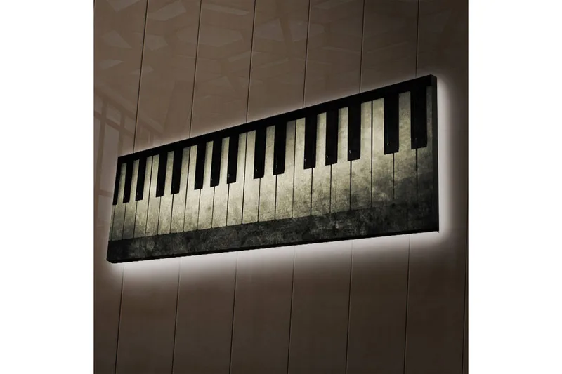 Canvastavla med LED-belysning 30x90 cm - Pianotangenter i en stilren design - Svart / Grå / Vit - Inredning & dekor - Tavlor & konst - Canvastavla