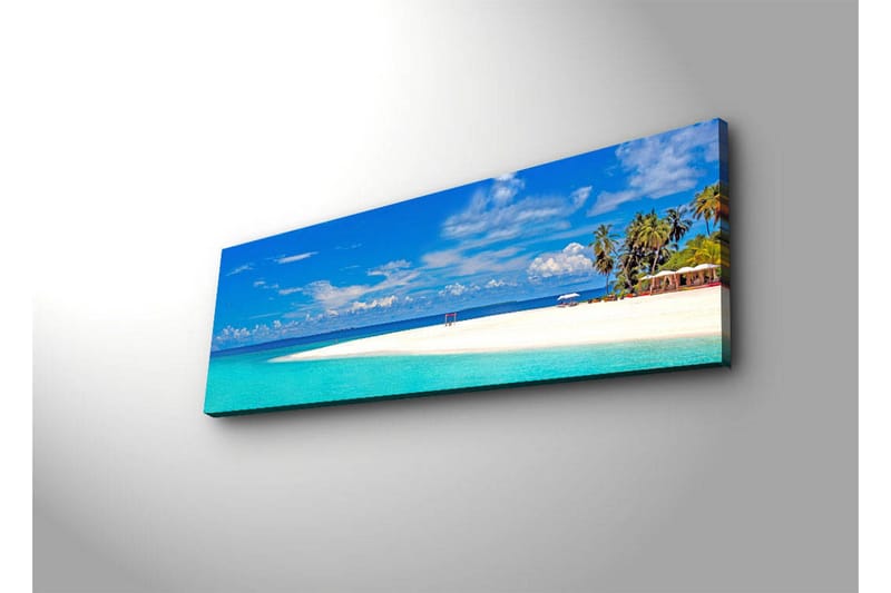 Canvastavla med LED-belysning 30x90 cm - Paradisstrand med turkost vatten och palmer - Turkos / Blå / Grön - Inredning & dekor - Tavlor & konst - Canvastavla