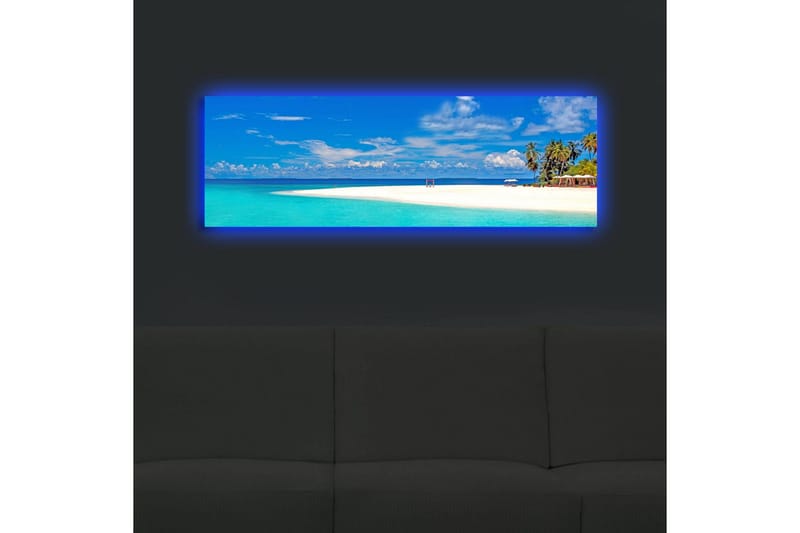 Canvastavla med LED-belysning 30x90 cm - Paradisstrand med turkost vatten och palmer - Turkos / Blå / Grön - Inredning & dekor - Tavlor & konst - Canvastavla