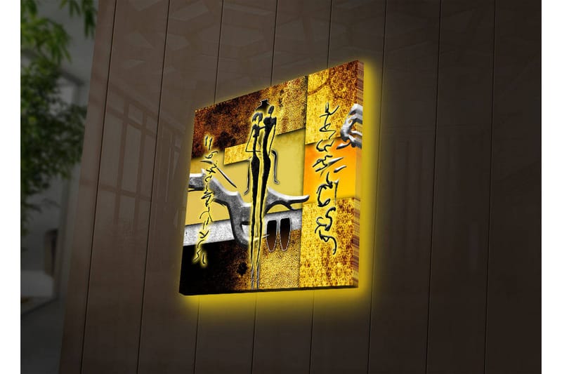 Canvastavla med LED-belysning 40x40 cm - Abstrakt komposition med mänskliga figurer och handformer - Guld / Svart / Grå - Inredning & dekor - Tavlor & konst - Canvastavla