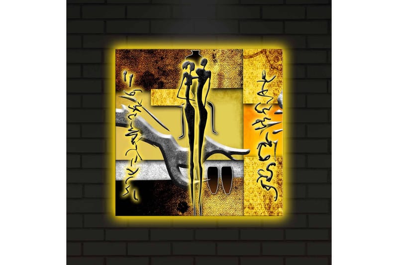 Canvastavla med LED-belysning 40x40 cm - Abstrakt komposition med mänskliga figurer och handformer - Guld / Svart / Grå - Inredning & dekor - Tavlor & konst - Canvastavla