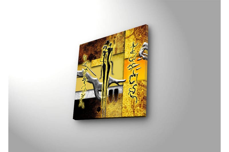Canvastavla med LED-belysning 40x40 cm - Abstrakt komposition med mänskliga figurer och handformer - Guld / Svart / Grå - Inredning & dekor - Tavlor & konst - Canvastavla